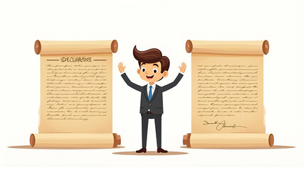 Artistic Flat Vector Illustrations of the Declaration of Independence: Celebrating Historic Manuscripts and Iconic Signatures in a Cute, Smart Business Style