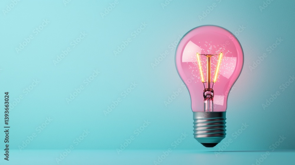 Poster a vibrant glowing pink light bulb against a clean minimalist teal backdrop creating a modern and vis