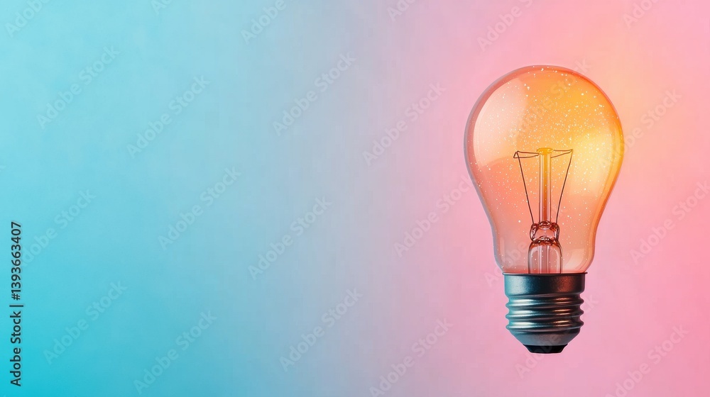Poster illuminated light bulb against a vibrant gradient background representing creative thinking