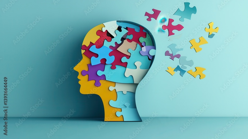 Aufkleber colorful brain puzzle pieces symbolizing the creativity intelligence and problem solving potential o