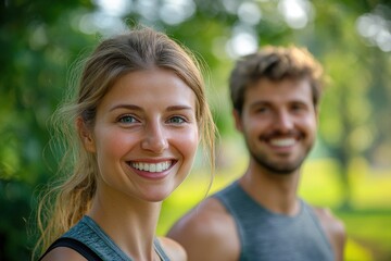 Obraz premium A smiling couple enjoying a bright day outdoors together