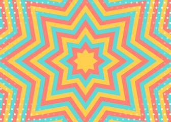同心状の星形のイメージとドットのパターン背景、八角星、ポップなデザイン