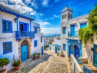 Obraz premium Enchanted Sidi Bou Said Tunisia A Vibrant Blue and Whitewashed Village Steeped in History and Charm Perfect for