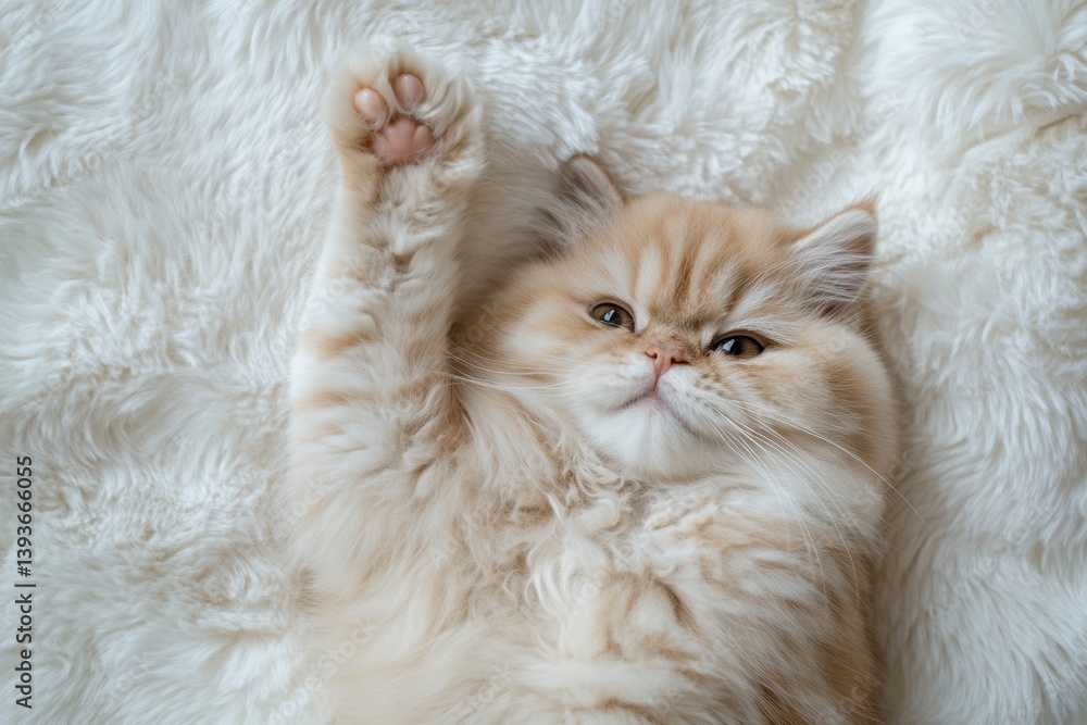 Aufkleber fluffy kitten playfully raising one paw against a white background in a minimal and cute setup