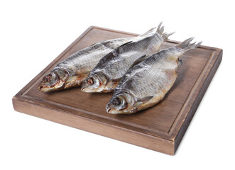 Dried salted roach fish isolated on white