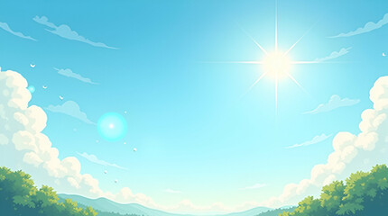 Fototapeta premium Flat Document expansive blue skies and radiant sunshine with dynamic natural backdrops refined outdoor compositions and vibrant atmospheric lighting that embody cheerful summer energy and visual delig