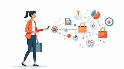 Transforming Retail: A Cute Vector Illustration of Omni-Channel Strategies and Tech Innovations Driving Market Evolution