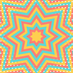 同心状の星形のイメージとドットのパターン背景、八角星、ポップなデザイン、正方形サイズ