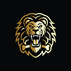 hunting hunter with gun and forest vector logo design template on black background. Lion and deer logo design vector template on black background. Vector illustration.