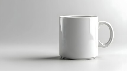 Obraz premium Clean White Ceramic Mug with Handle, Minimalist Style on White Background Surface