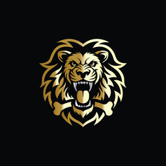 hunting hunter with gun and forest vector logo design template on black background. Lion and deer logo design vector template on black background. Vector illustration.