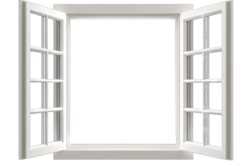 a white window with open panes creating a blank space that invites light and air symbolizing openness and potential
