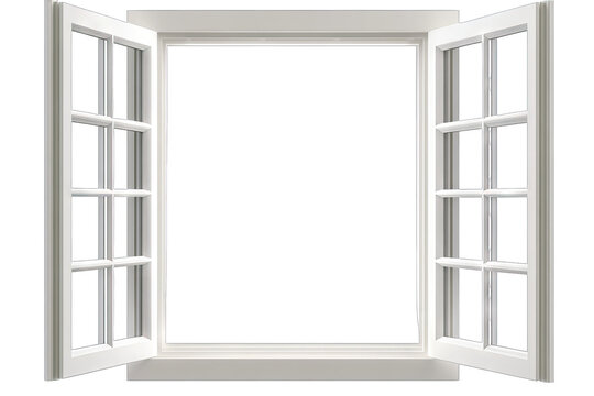 a white window with open panes creating a blank space that invites light and air symbolizing openness and potential