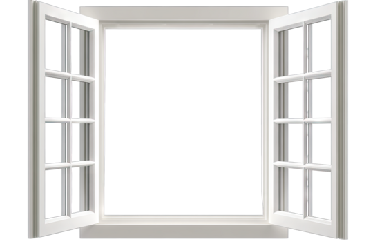 a white window with open panes creating a blank space that invites light and air symbolizing openness and potential