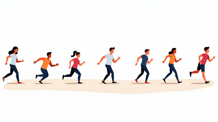 Obraz premium Dynamic Memorial Day Charity Runs: Artful Imagery of Energetic Participants and Vibrant Community Spirit in Premium Flat Vector Illustrations