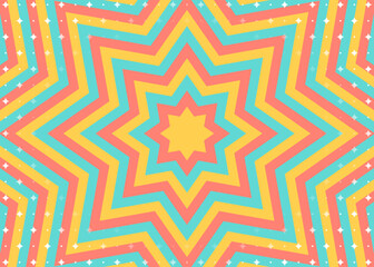同心状の星形のイメージとキラキラのパターン背景、八角星、ポップなデザイン