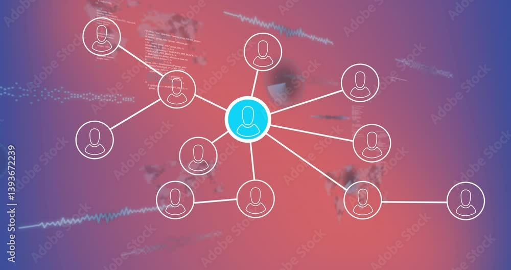 Poster animation of network profiles connected over digital data and world map background
