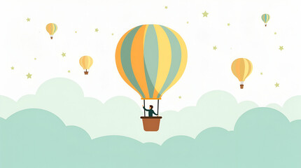 Fototapeta premium Experience elevated adventures with hot air balloon rides that blend tranquil flights and breathtaking views, all captured in a simple, cute vector illustration style.