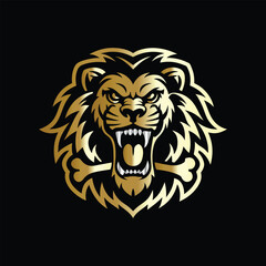 hunting hunter with gun and forest vector logo design template on black background. Lion and deer logo design vector template on black background. Vector illustration.