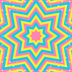 同心状の星形のイメージとキラキラのパターン背景、八角星、ポップなデザイン、正方形サイズ