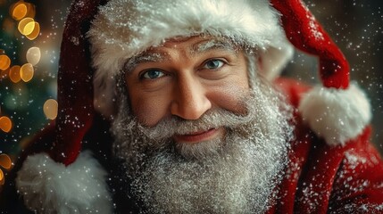Cheerful Black Santa Claus Smiling Joyfully in Festive Winter Celebration
