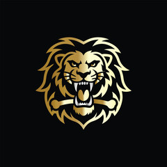 Obraz premium hunting hunter with gun and forest vector logo design template on black background. Lion and deer logo design vector template on black background. Vector illustration.