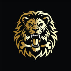 hunting hunter with gun and forest vector logo design template on black background. Lion and deer logo design vector template on black background. Vector illustration.