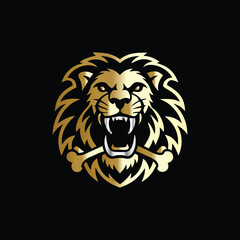 hunting hunter with gun and forest vector logo design template on black background. Lion and deer logo design vector template on black background. Vector illustration.