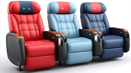 Obraz premium Luxurious 3D Render of Red and Blue Seats with Safety Cards in Modern Design