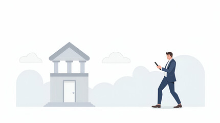 Obraz premium Elegant Digital Banking Wallpaper: Minimalist Vector Illustration of Global Transactions with Modern Financial Icons and Expansive Negative Space for Smart Business Solutions.