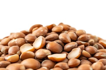 Argan Seeds CloseUp with White Background, Macro View Showing Brown Seed Texture