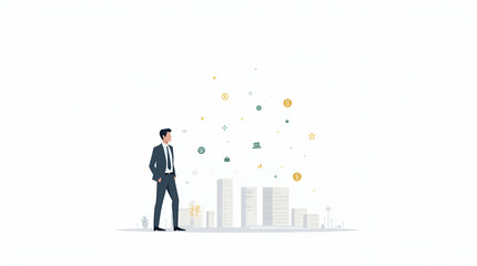 Explore our elegant flat photo stock wallpaper showcasing digital banking solutions with minimalist design and modern financial icons for global transactions.