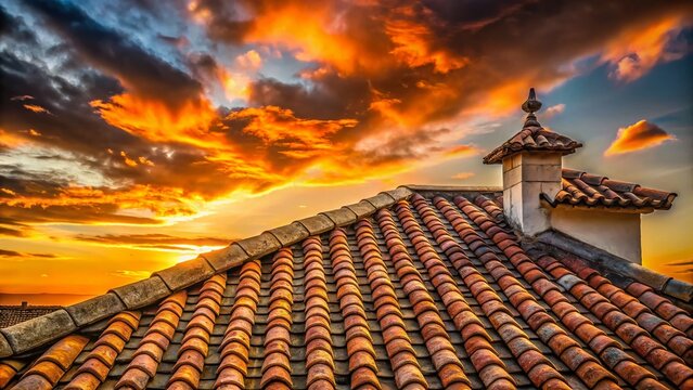 Sunset Hues Paint the Ancient Spanish Rooflines of Mota del Marques A Silhouetted View of Andalusian Charm