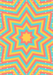 同心状の星形のイメージとキラキラのパターン背景、八角星、ポップなデザイン、縦向き