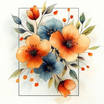 recommend clip art: Watercolor Floral Arrangement with Geometric Frame Botanical Art Print