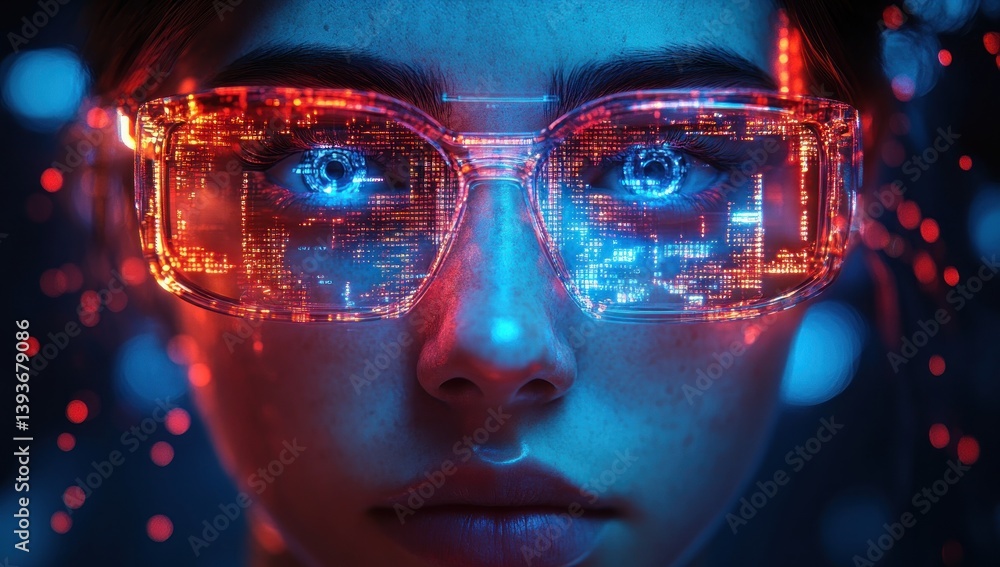 Aufkleber futuristic male avatar in virtual cyberspace with binary data and neon lights