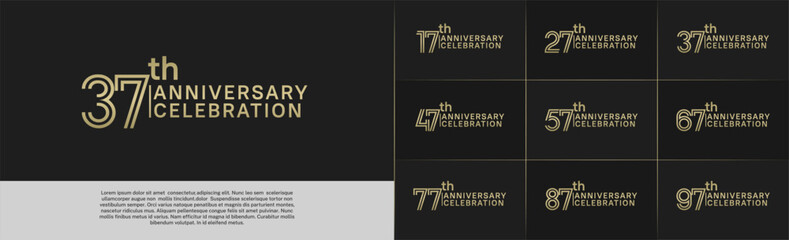 Anniversary logo type set with double line number. golden color for celebration event