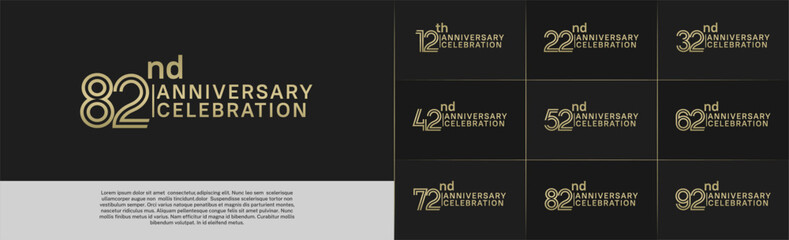 Anniversary logo type set with double line number. golden color for celebration event