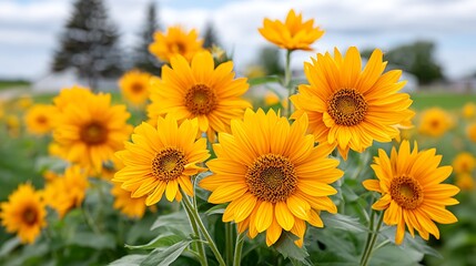 Obraz premium Expansive Field of Sunflowers Following the Sun Under a Bright Sky