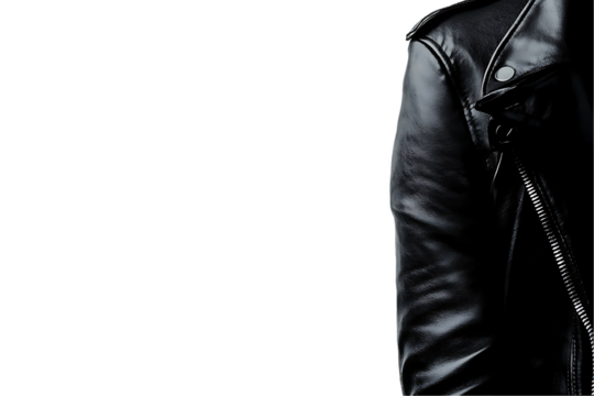 Black Leather Jacket Detail: Asymmetrical Composition, High Contrast