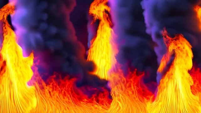 Fiery Inferno: A visual representation of a raging inferno, with vibrant flames and ominous smoke, conveying the raw power and destructive nature of fire.