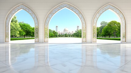 Fototapeta premium Majestic Silhouette of a Central Prayer Niche with Scenic Surroundings and Tranquil Atmosphere
