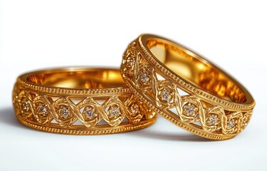 Intricate Gold Rings Photorealistic Style with Soft Lighting on White Background
