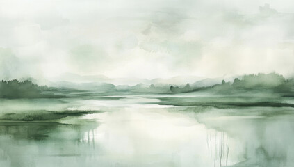 Fototapeta premium Misty Green Landscape Painting