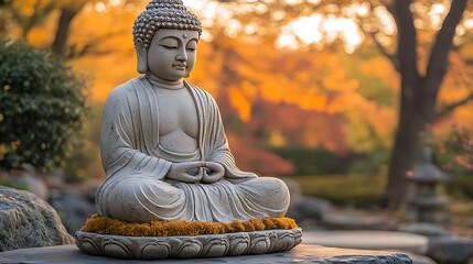 Fototapeta premium Serene Buddha Statue Surrounded by Moss and Natural Growth in a Tranquil Setting