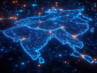 Neon Blue Digital Map of India Cyberpunk Style Global Network Business