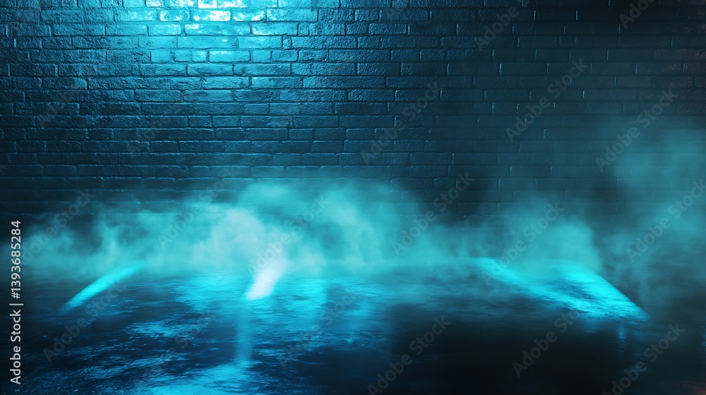 Poster eerie, illuminated space with misty fog hovering over a reflective surface and textured wall, creati