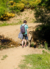 Adult woman's walk in the forest