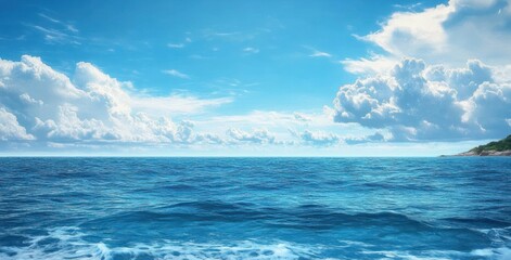 Vibrant Ocean under Clear Blue Sky Coastal Landscape