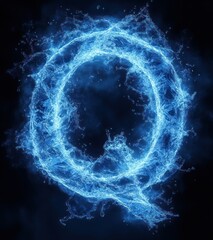 Water Splashing Alphabet and Numbers in Blue Liquid Art